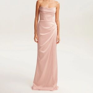Strapless Satin Maxi Dress in Blush Pink
